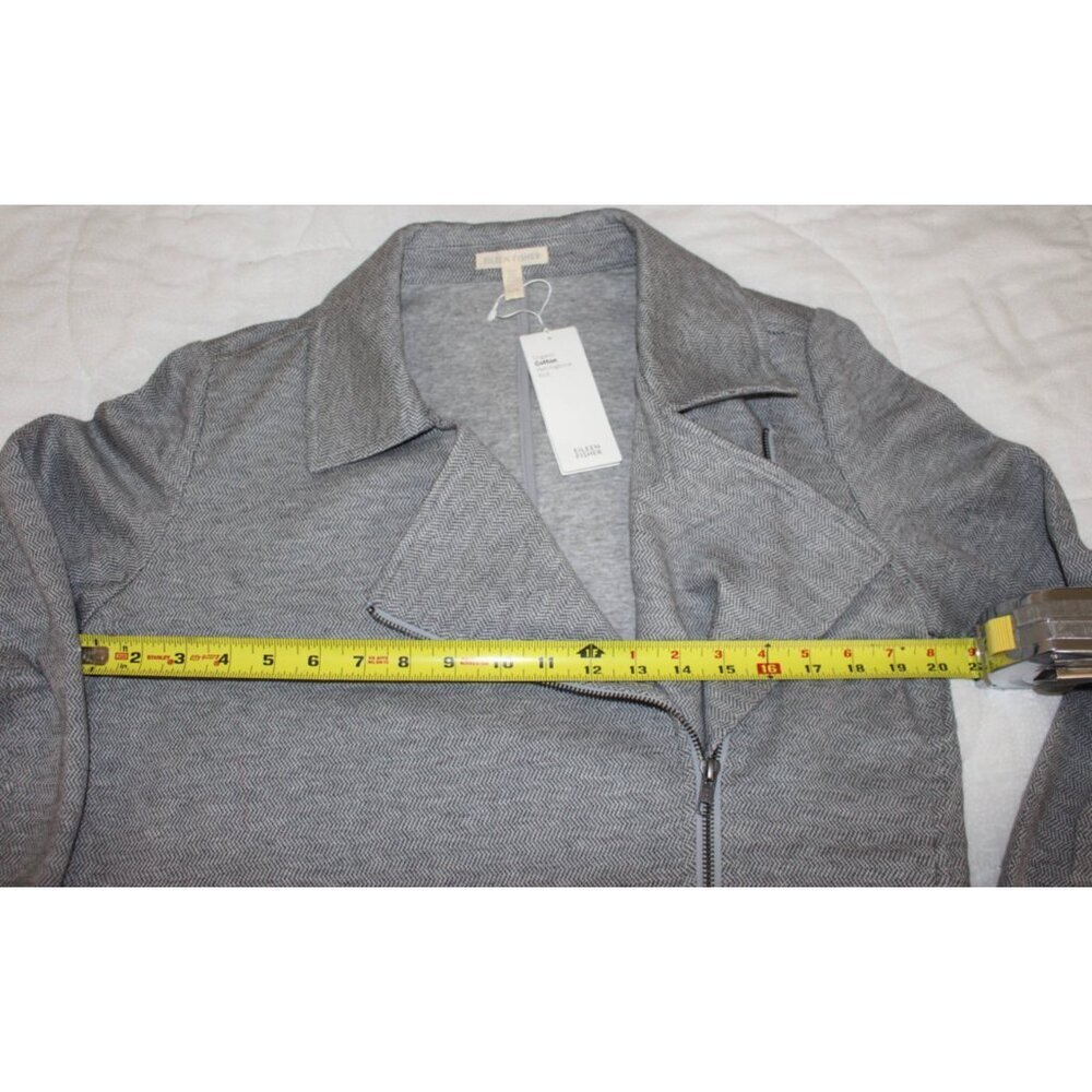 New w/Tags - Eileen Fisher Organic Cotton Herringbone Moto Jacket, Moon, Med - Picture 11 of 13